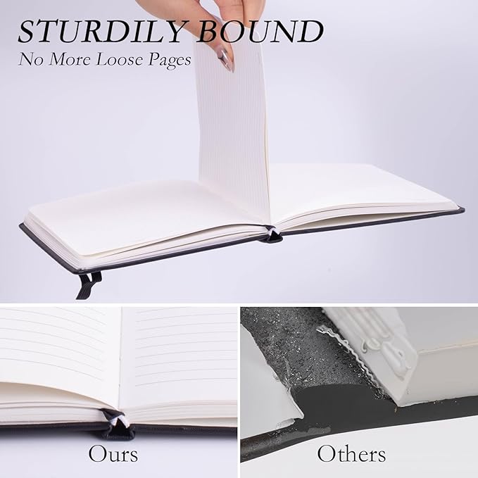 deli 6-Pack Black Lined Journal Notebook, 160 Pages Hardcover Writing Notebook, A5 (5.5"x8.2") College Ruled Notebook for Office, School, Work Notes