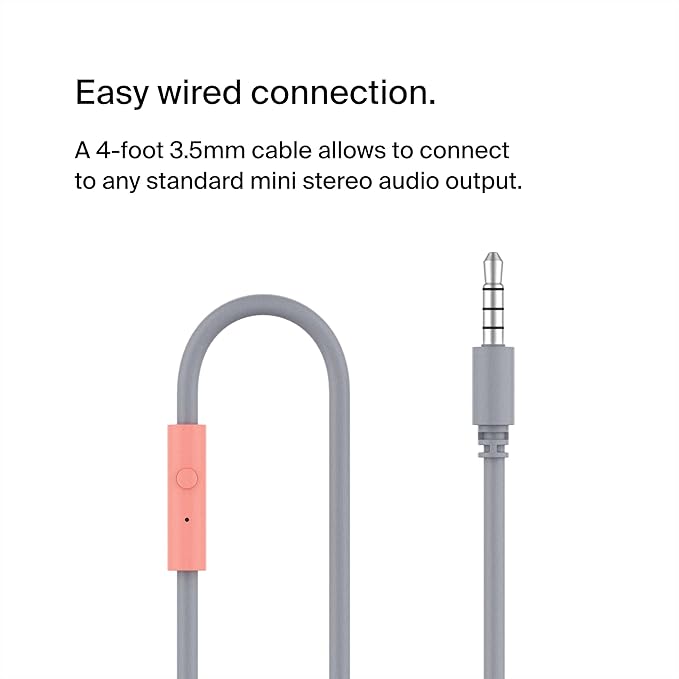 Belkin SoundForm Mini Kids Wired Headphones with Built-in Microphone & Fun Stickers, 85dB Safe Volume Limit – for Online Learning, Travel, Compatible w/iPhone 15, iPad, Galaxy S23, & More - Pink