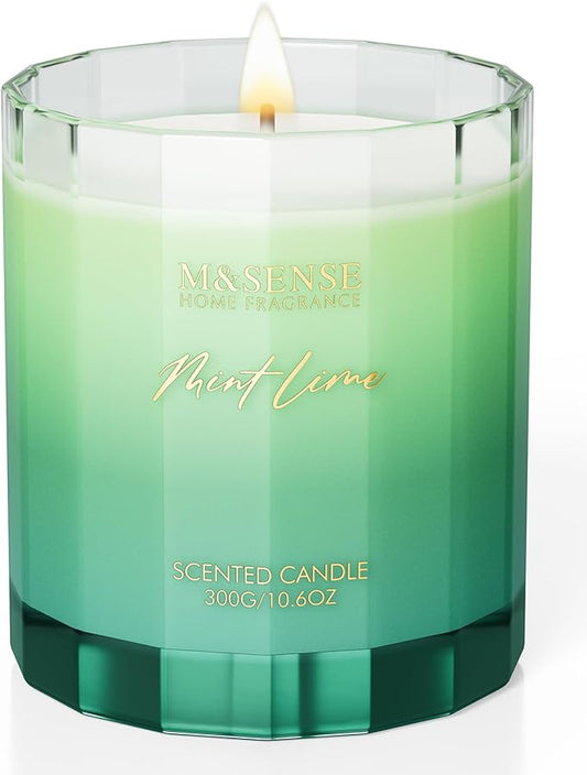 M&SENSE Mint Scented Candle - 10.6oz Natural Soy Wax 60-Hour Long Lasting Burn Time Non Toxic Relaxing Candle for Summer, Yoga, Spa & Stress Relief for Family Friends