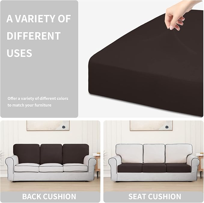 Easy-Going 100% Waterproof Chair Sofa Seat Cushion Slipcovers Couch Cushion Cover Stretch Furniture Protector for Kids, Pets (3-Piece Sofa Cushion, Chocolate)
