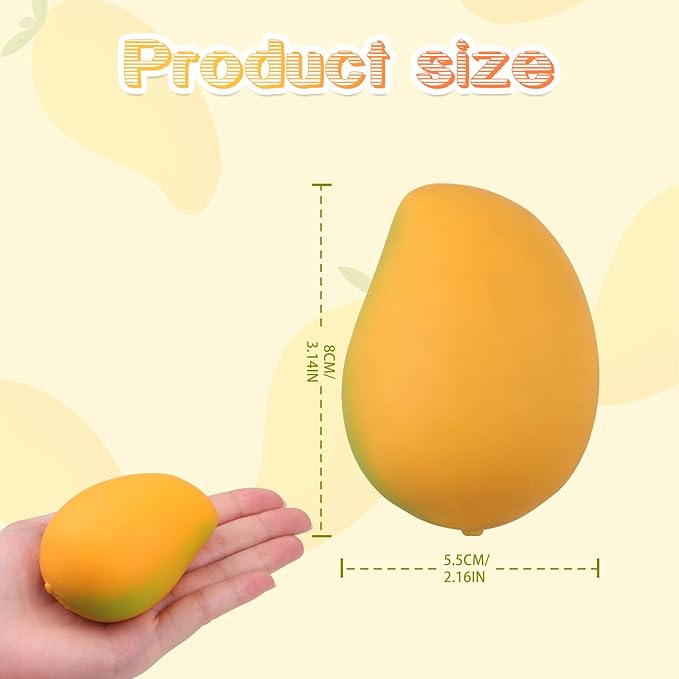 Anboor Mango Squishies - Simulation Stretchy Mango Stress Balls, Fruit Sensory Toys for Anxiety Relief