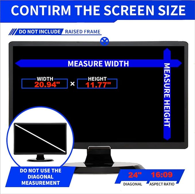 24 Inch Computer Privacy Screen for 16:9 Aspect Ratio Widescreen Monitor, Eye Protection Anti Glare Blue Light Computer Monitor Privacy Filter, Removable Anti-Scratch 24in Protector Film