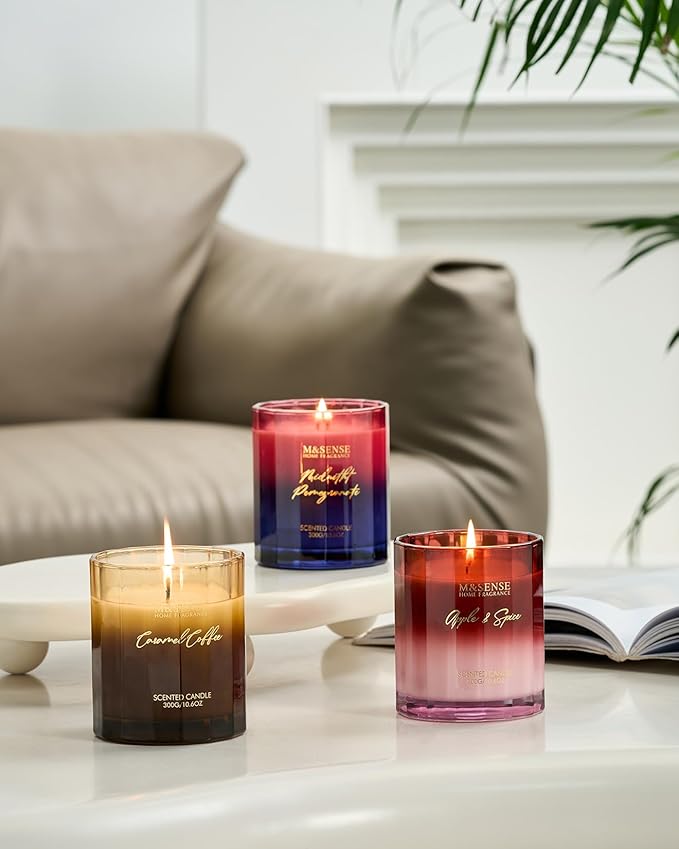 M&SENSE Caramel Coffee Candle for Home Scented, 10.6oz 60 Hours Burn Natural Soy Long Lasting Slow Burning Organic Aromatherapy Candle Housewarming Appreciation Gift for Women