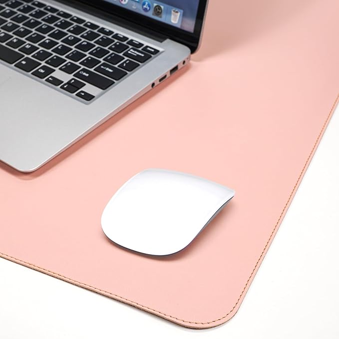AFIING Dual-Sided Desk Pad, Natural Cork & PU Leather Large Mouse mats for Office and Home Work, Desk Protector Non-Slip, Waterproof, Easy Clean (Pink, 23.6" x 13.7")