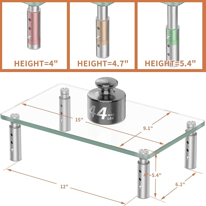 Hemudu 2 Pack Monitor Stand Riser, 3 Height Adjustable Laptop Stand Riser, Monitor Stand Riser for PC, Computer, Laptop Clear HD06T-201