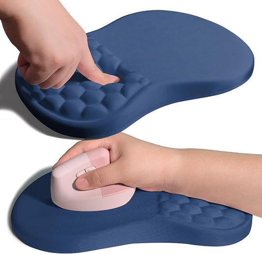 Ergonomic Joint Wrist Support Mouse Pad with Memory Foam Cushion Massage Bump, Carpal Tunnel Pain Relief Mousepad Slope Design for Wrist Rest, 11.8x7.9 in, Dark Steel Blue
