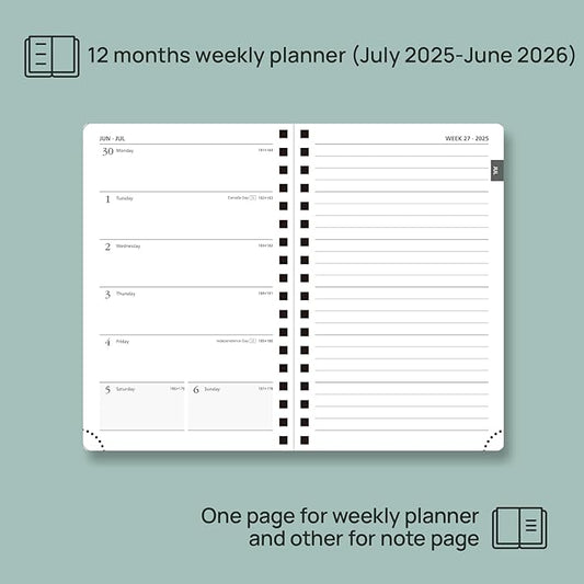 POPRUN Planner 2025-2026 Weekly Notebook (Pocket Size 4''x 6.25''), Small Academic Calendar for Purse with Spiral Soft Cover, Plastic Ruler, Inner Pocket, 100 GSM - Claret