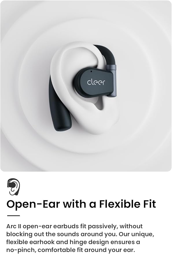 Cleer ARC II Open Ear Headphones, True Wireless Ear Buds with Dual Mic, Sweat Resistant, Multi-Point Connect, 35 Hrs Playtime, Secure Fit, Bluetooth 5.3 Earbuds with Ear Hooks, Preset EQs, Blue