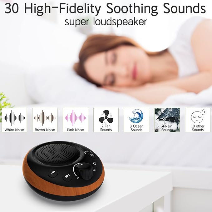 Sound Brown Noise Machine White Noise Machine Nonstop 30 Soothing Sounds Sound Therapy for Baby Kids Adults Sleep Machine 36-Level Vol Auto-Off Timer Memory Function for Home Travel Office