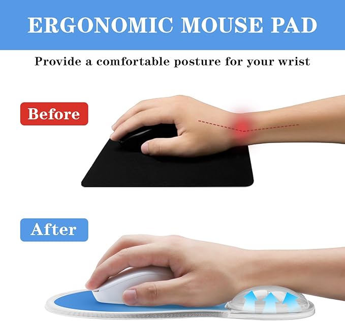 Mouse Pad with Wrist Rest,Ergonomic Mouse Pad with Comfortable Gel Wrist Rest Support and Non-Slip PU Base for Easy Typing Pain Relief, Durable and Washable (Transparent Blue Gradient)