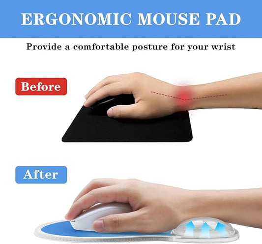 Mouse Pad with Wrist Rest,Ergonomic Mouse Pad with Comfortable Gel Wrist Rest Support and Non-Slip PU Base for Easy Typing Pain Relief, Durable and Washable (Transparent Blue Gradient)