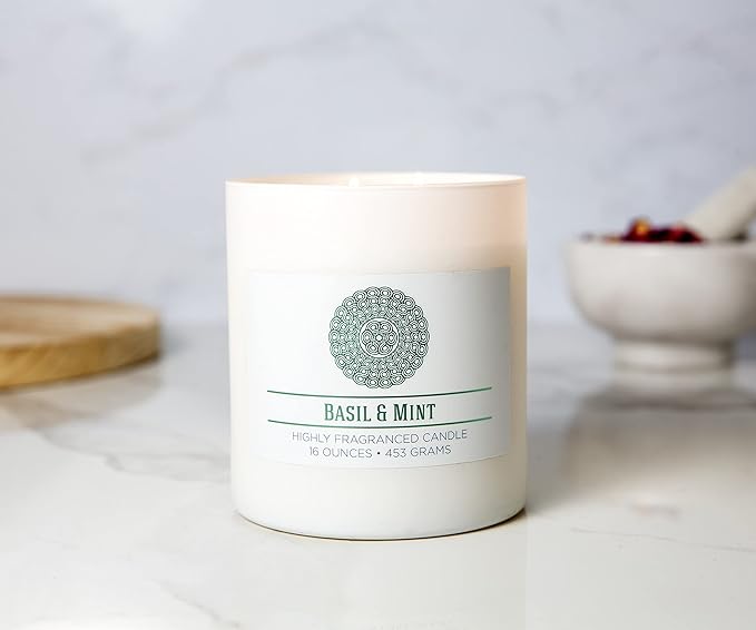 CAROLINA Basil & Mint Scented Candle, 16 oz Wellness Relaxing Aromatherapy Candle, 2 Wick White Jar Soy Blend Wax, Candles for Home, 60H Burn - Made in The USA