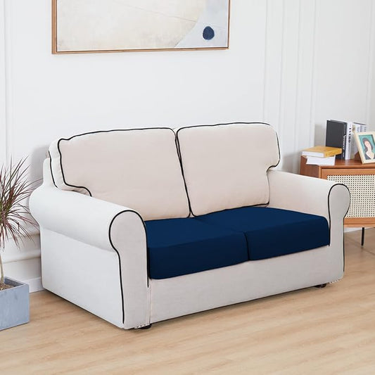 Easy-Going 100% Waterproof Chair Sofa Seat Cushion Slipcovers Couch Cushion Cover Stretch Furniture Protector for Kids, Pets (2-Piece Loveseat Cushion, Navy)