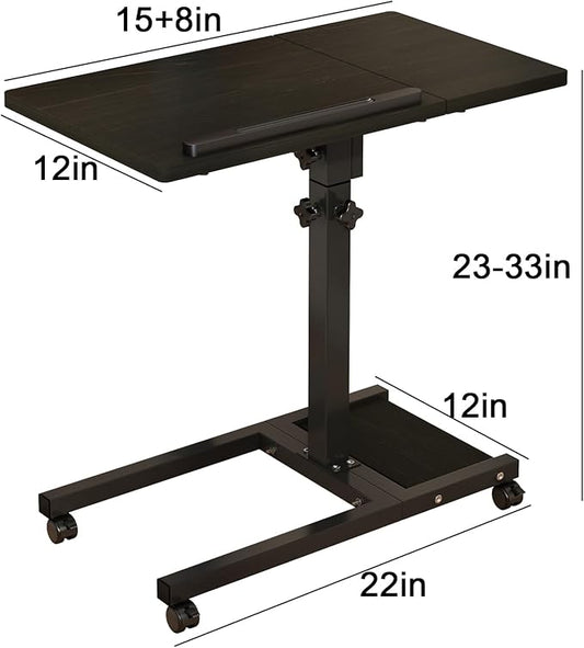 Mobile Adjustable Height Laptop Stand PC Computer Portable Notebook Swivel Laptop Desk Rolling Table Desk Cart Tiltable with Wheels Casters& Mouse Pad Table