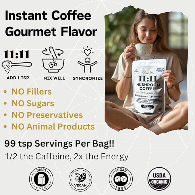 Ohmyes 11 Mushroom Coffee with Cacao – 11 USA Grown Adaptogenic Mushrooms for Focus, Clarity & Energy – Lion’s Mane, Reishi, Chaga + Nootropic Organic Superfood by OhmYes (7oz) - 99 Servings