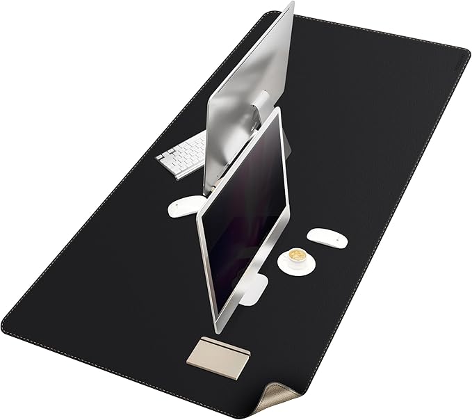 MAIDERN Leather Desk Mat Large XL, 66.9” x 35.4” Reversible Office Desk Pad Mat, Cork & Leather Large Mouse pad for Desk, Waterproof Computer Desk Mat for Gaming Home Office (Black)