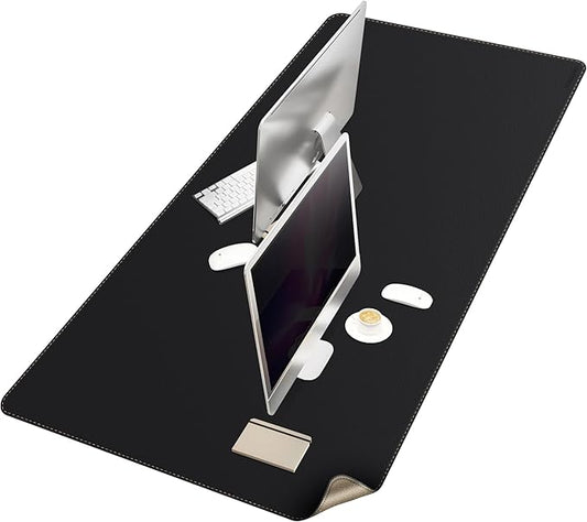 MAIDERN Leather Desk Mat Large XL, 66.9” x 35.4” Reversible Office Desk Pad Mat, Cork & Leather Large Mouse pad for Desk, Waterproof Computer Desk Mat for Gaming Home Office (Black)