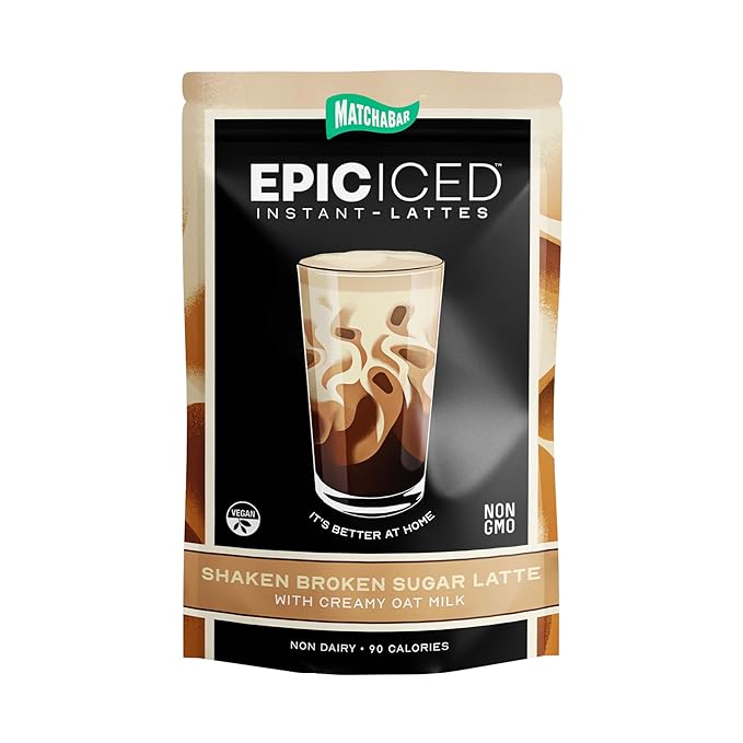 Matchabar Epic Iced Instant Latte Powder | Shaken Brown Sugar Espresso w/Oat Milk Base | Low Sugar, Non-Diary & Vegan Instant Iced Coffee Powder | Barista-Quality Creamy Latte Mix | 10 Servings