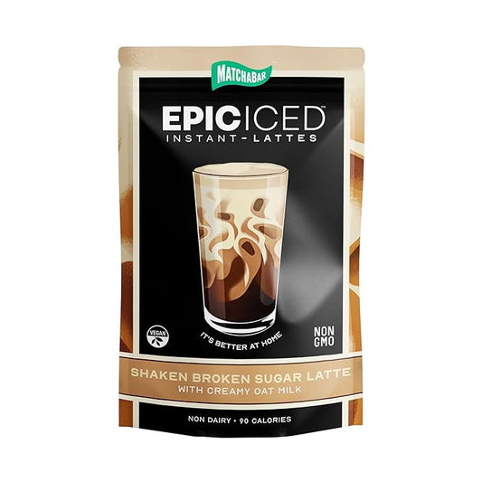 Matchabar Epic Iced Instant Latte Powder | Shaken Brown Sugar Espresso w/Oat Milk Base | Low Sugar, Non-Diary & Vegan Instant Iced Coffee Powder | Barista-Quality Creamy Latte Mix | 10 Servings