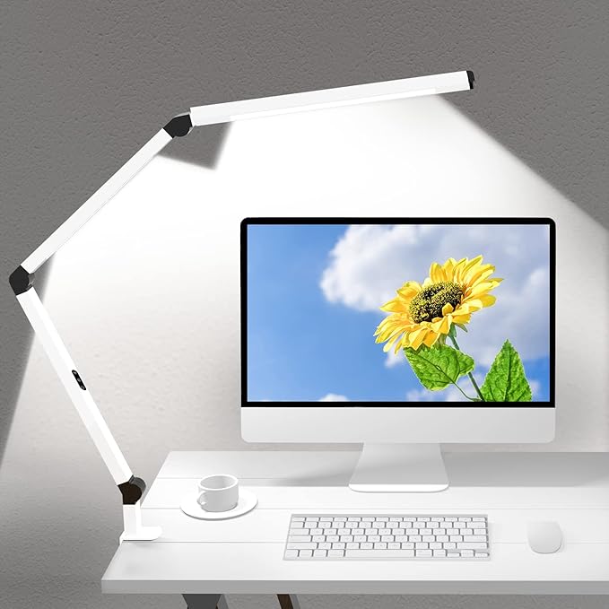 LED Desk Lamp with Clamp, Dual Light Table Lamp with Adjustable Swing Arm, Eye-Care 4 CCT Modes & 5 Brightness Levels Clip-on Architect Modern Desk Light for Home Office Crafting Sewing