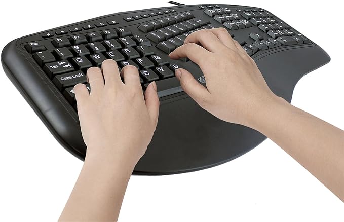 Adesso Ergonomic USB Keyboard with Integrated Palm Rest - Split Key Design, Multimedia & Internet Hotkeys, 105-Key US Layout AKB-150UB