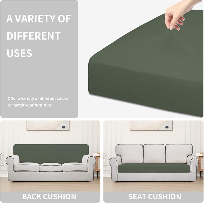 Easy-Going 100% Waterproof Sofa Seat Cushion Slipcovers Couch Cushion Cover Stretch Furniture Protector for Kids, Pets (Sofa Cushion, Grayish Green)