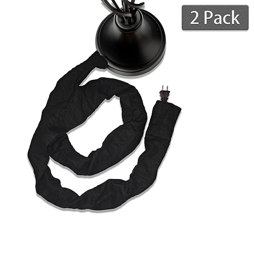 2 Pcs Fabric Cord Cover & Chandelier Chain Cover Each 6 Feet Long, Easy to Install, Ideal for Chandeliers, Lighting, Wire, Cable Management and Hiding (Black)
