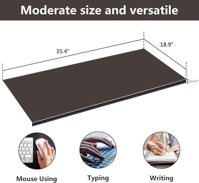 AKOZLIN 35.4"x 18.9" Soft PU Leather Surface Office Desk Mouse Mat Anti-Push Pad with Full Grip Fixation Lip Table Blotter Edge-Locked Protector Coffee