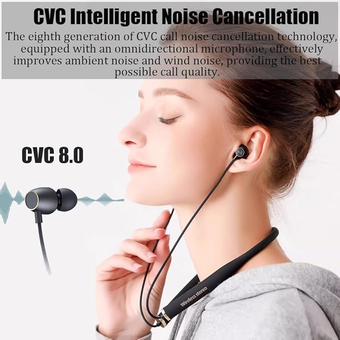 Neckband Headphones in-Ear Wireless Earbuds 18 H Playtime Stereo Deep Bass Wireless Magnetic Waterproof Around in Ear Headset Immersive Bass for Home, Traveling, Outdoor, Business Trips