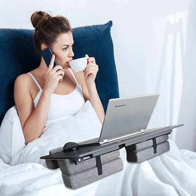Laptop Desk,Lap Desk with Cushion, Suitable for 17 inch laptops, Comes with Mouse pad, Phone, iPad Card Slot, can be Folded, Suitable for use on beds, Sofas, and Cars