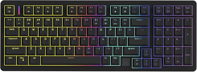 IROK FE98Pro Wireless RGB Hot Swappable Mechanical Keyboard, Three-Layer Dampening 98 Keys Gaming Keyboard, Customizable Backlit, USB-C/2.4GHz/Bluetooth- Black