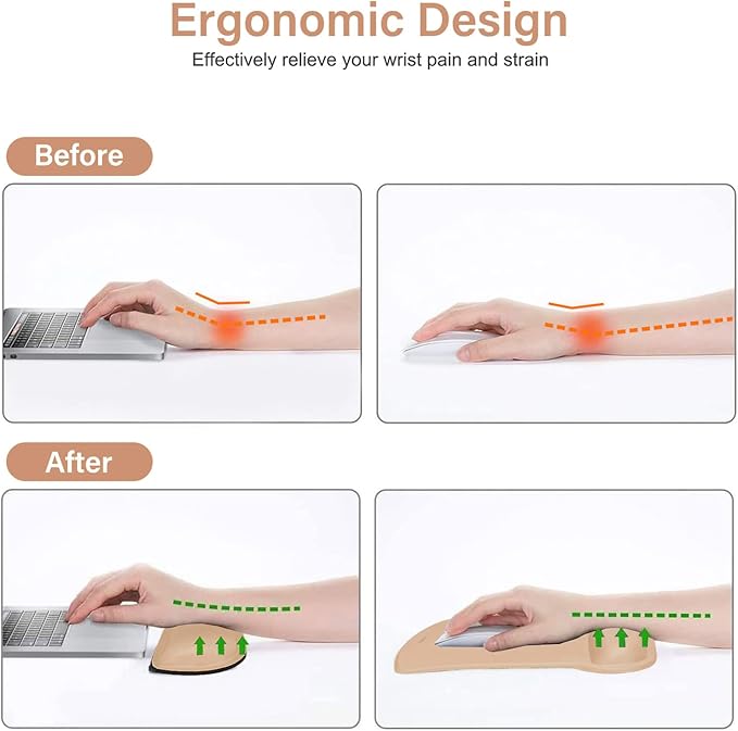 MOSISO Wrist Rest Support for Mouse Pad & Keyboard Set, Ergonomic Mousepad Non-Slip Base Home/Office Pain Relief & Easy Typing Cushion with Neoprene Cloth & Raised Memory Foam, Mocha