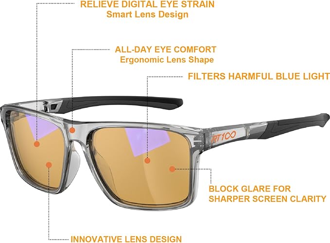 HD Premium Gaming and Computer Screen Yellow Tint Glasses Blue Light Blocking 86% Reduce Glare Anti Eyestrain
