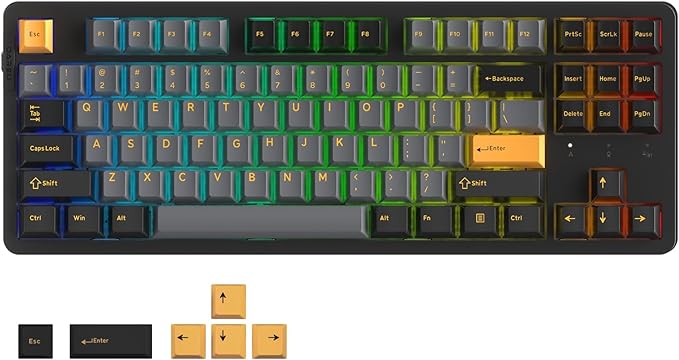 DAREU EK87PRO 80% Wireless Mechanical Gaming Keyboard,TKL Tri-Mode RGB Keyboard with Hot-Swappable,PBT Keycaps,Gasket Mount,6-Layer Padding for Win/Mac