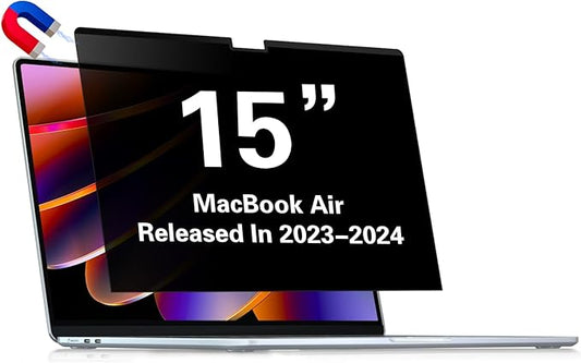 Privacy Screen for Macbook Air 15 inch (2023-2024, M2, M3), MagicSuction Removable Anti Glare Blue Light Macbook Air Privacy Screen 15 inch Protector Filter, Anti Spy and Easy Install Shield