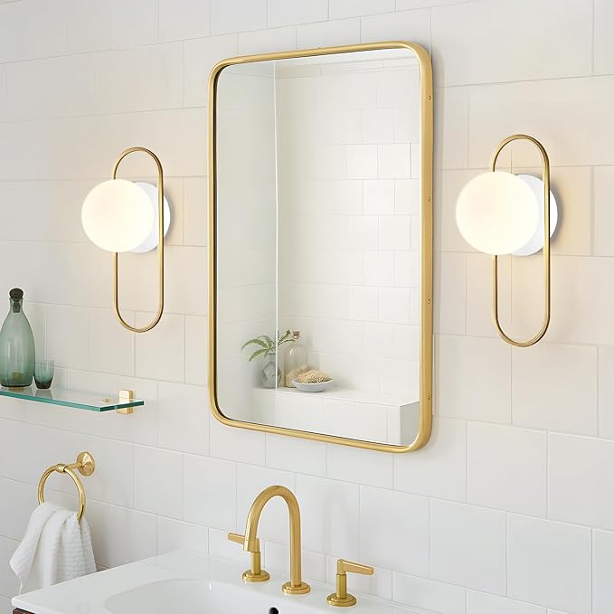 Mid Century Modern Gold Wall Sconces Small Milk Glass Globe Wall Sconce Vintage Bedroom Wall Lamps Bathroom Lighting Fixtures Over Mirror