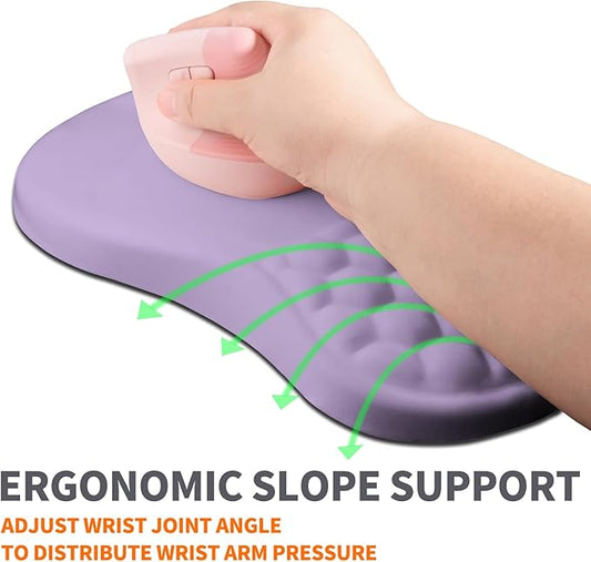 Ergonomic Joint Wrist Support Mouse Pad with Memory Foam Cushion Massage Bump, Carpal Tunnel Pain Relief Mousepad Slope Design for Wrist Rest, 11.8x7.9 in, Pale Purple