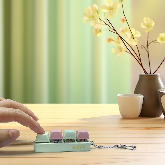 Keyboard Fidget Toy, Finger Fidget Clicker Keychain Accessories Autism Sensory Toys Stress Relief for Adults (Green & Pink)