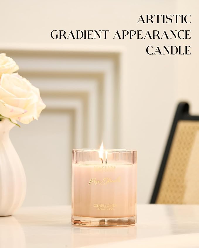 M&SENSE Rose Scented Candles for Home - 10.6oz 60 Hours Burn Natural Soy Wax Flower Scent for Girlfriend, Aromatherapy Candle for Relaxing Meditation Yoga Spa