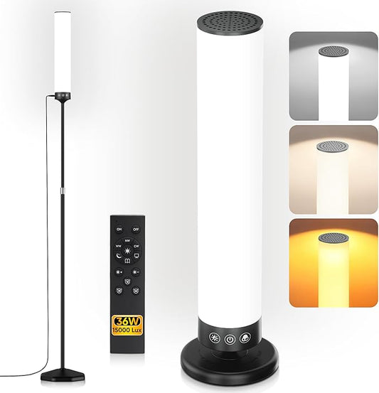 Light Therapy Lamp 15,000 Lux Happy Therapy Light with Remote, 2-in-1 Pedestal to Tabletop Lamp, Full Spectrum Daylight Lamp with Adjustable Color/Brightness/Timer, Memory Function, 36W
