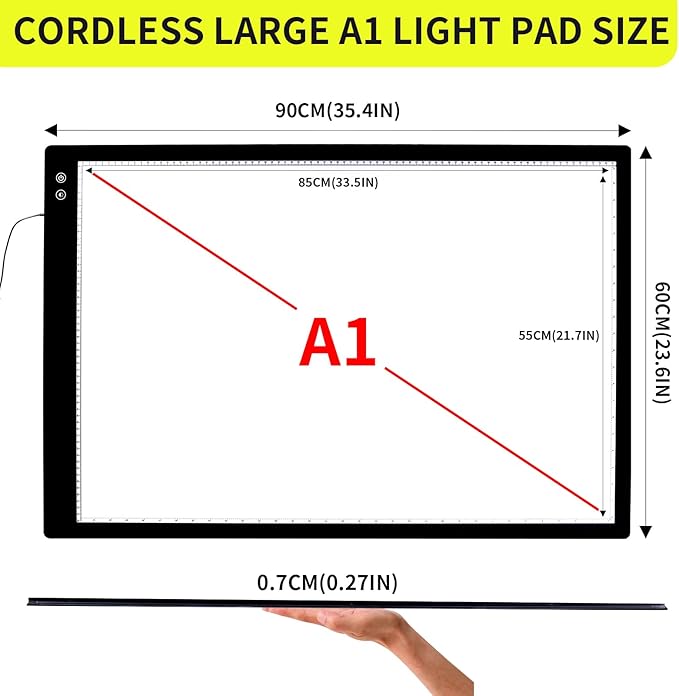 YINGWOND A1 Large Rechargeable Light Pad,Diamond Art Light Board with 3 Color Modes,6 Levels and Stepless Dimming,Battery Powered Light Box for Tracing,Diamond Painting,Drawing,Sketching