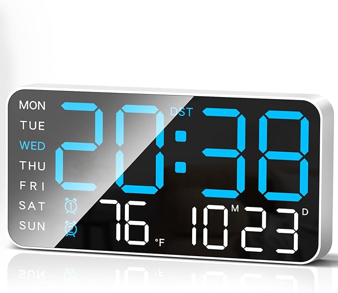 MASHI 8.4''Large Digital Wall Clock, Led Alarm Clock with Big Digits, Date, Temperature, DST, Modern Decor Design for Desk,5-Level Brightness for Room, Bedroom, Gift, Yougster and Elderly