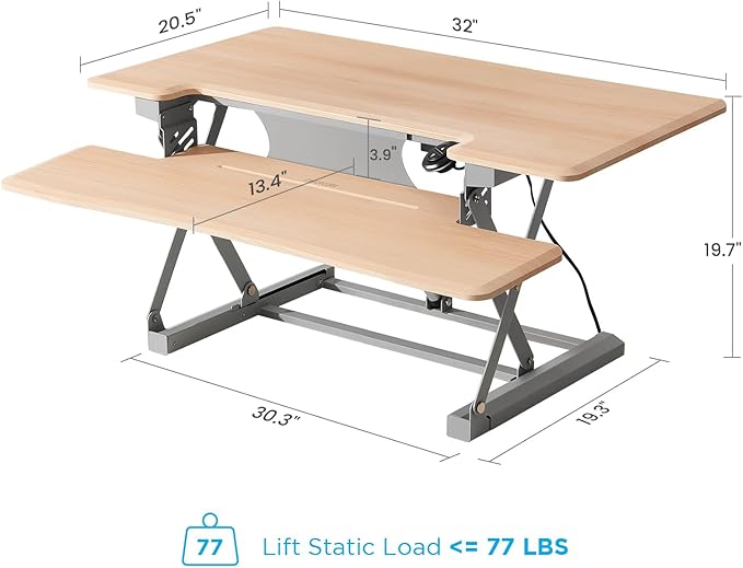 32" Electric Standing Desk Converter, Dyropcurv Series Height Adjustable Computer Desk Ergonomic Home Office Desk for Adults, Sit to Stand Desk with Quiet Motor, Light Wood