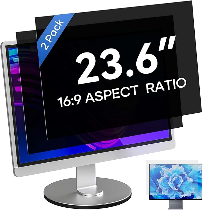 [2 Pack] 23.6 Inch Computer Privacy Screen for 16:9 Aspect Ratio Widescreen Monitor, Eye Protection Anti-Glare Blue Light Computer Privacy Filter, Detachable Scratchproof