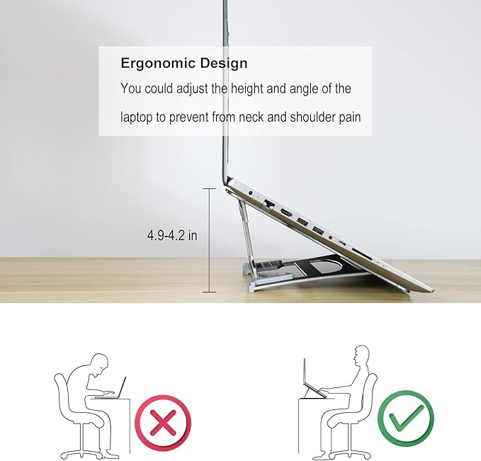 Laptop Stand - 3 Folding Modes in 1. Portable Ergonomic Angled Aluminum Stand. Adjustable Height Laptop Holder for Desk, 10''15.6''