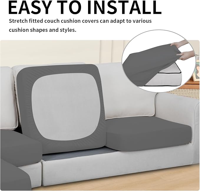 Easy-Going 100% Waterproof 3 Pieces Couch Cushion Covers for Sectional Sofa Left/Right L Shape Chaise Lounge Sofa Seat slipcover Anti-Slip Sofa Cover (2 Seater + 1 Chaise, Gray
