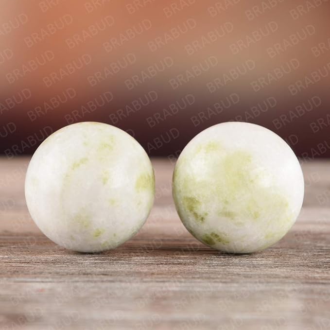 BRABUD 1.4'' Light Green Marble Baoding Chinese Health Exercise Stress Balls in Natural Stone Craft Collection BS003