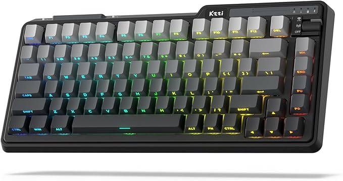 K75 Lite Wireless Mechanical Keyboard, 75% Gasket Mount RGB Gaming Keyboard w/ 3-Mode Knob BT 5.0/2.4G/USB-C Wired, Hot Swappable, 5-Layer Padding & Creamy Linear Switches, Compact 82 Keys