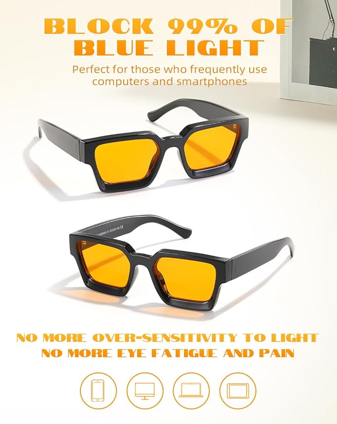 Trendy Amber Blue Light Blocking Glasses Orange Lens for Better Sleep,Computer Eye Strain Men Women Gaming Glasses