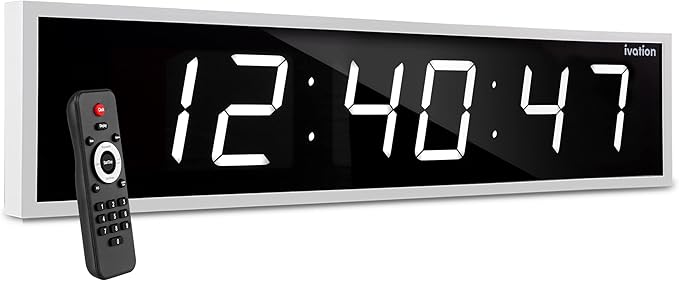 Ivation Huge Oversized 60" Large Digital LED Clock | Big Digital Clock w/Multi-Function Display – Stopwatch, Timer, Alarms, Temp & Date | 6 Brightness Levels, Time Memory & Remote (White)